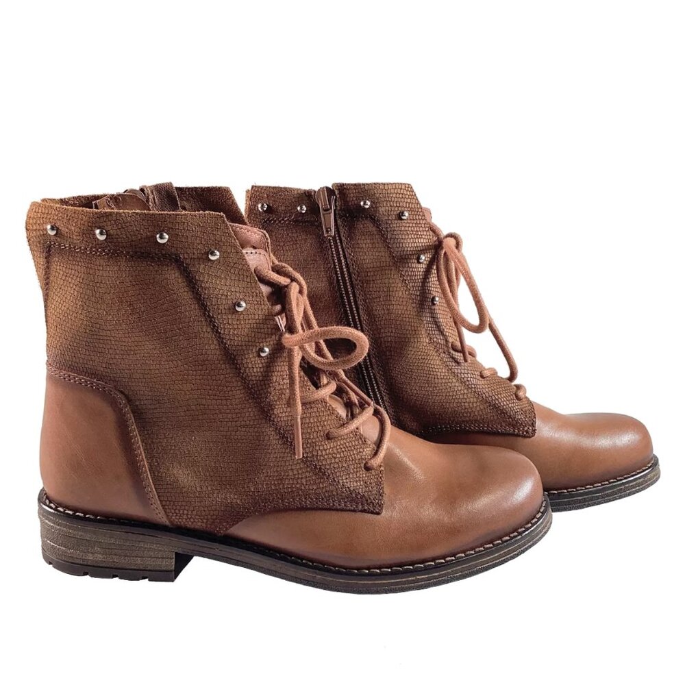 NEW Eric Michael Women Cathy Cognac Lace Up Zipper Above Ankle Combat Boot